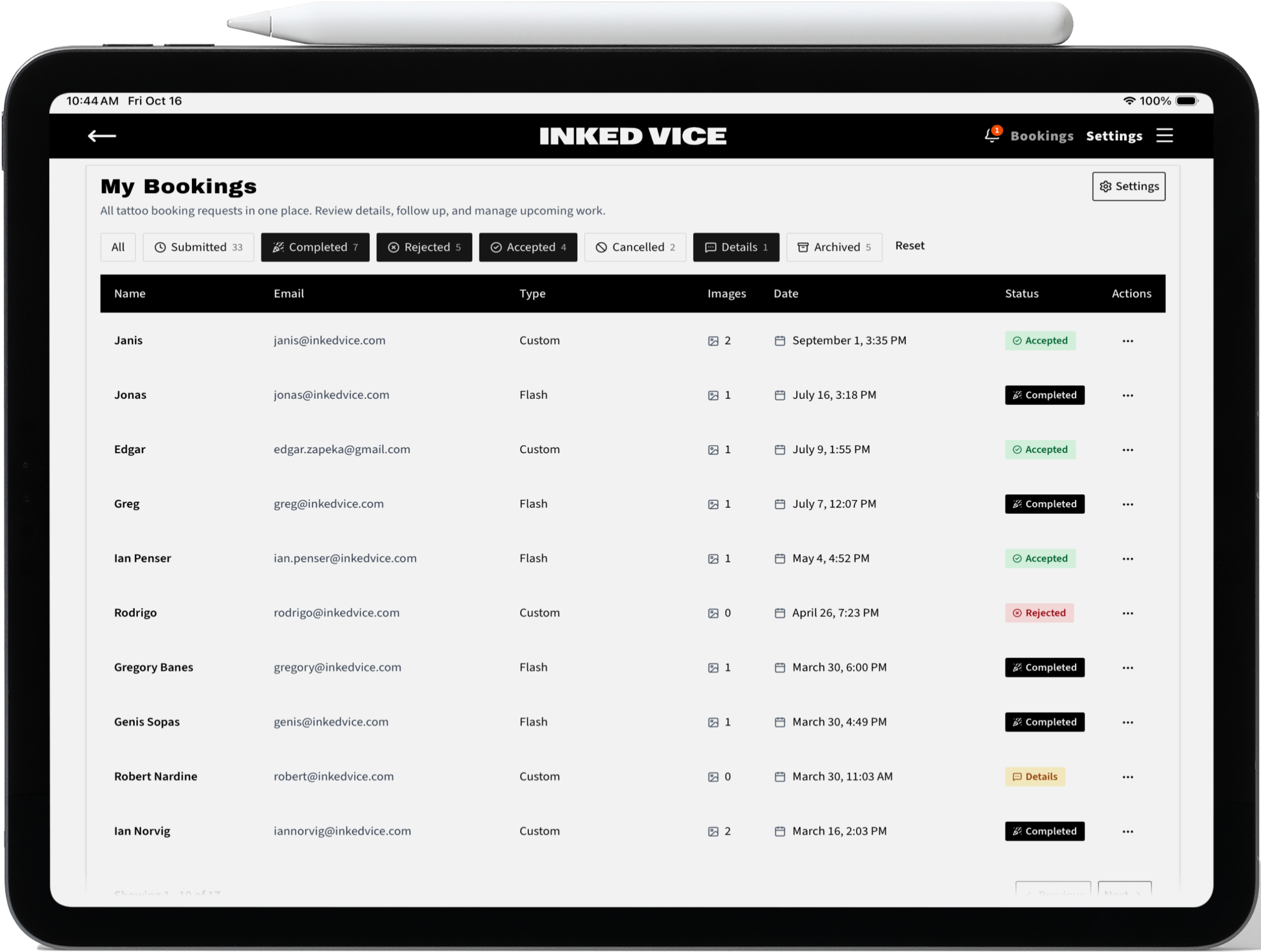 Laptop & iphone showing using INKED VICE to see all the booking inquiries