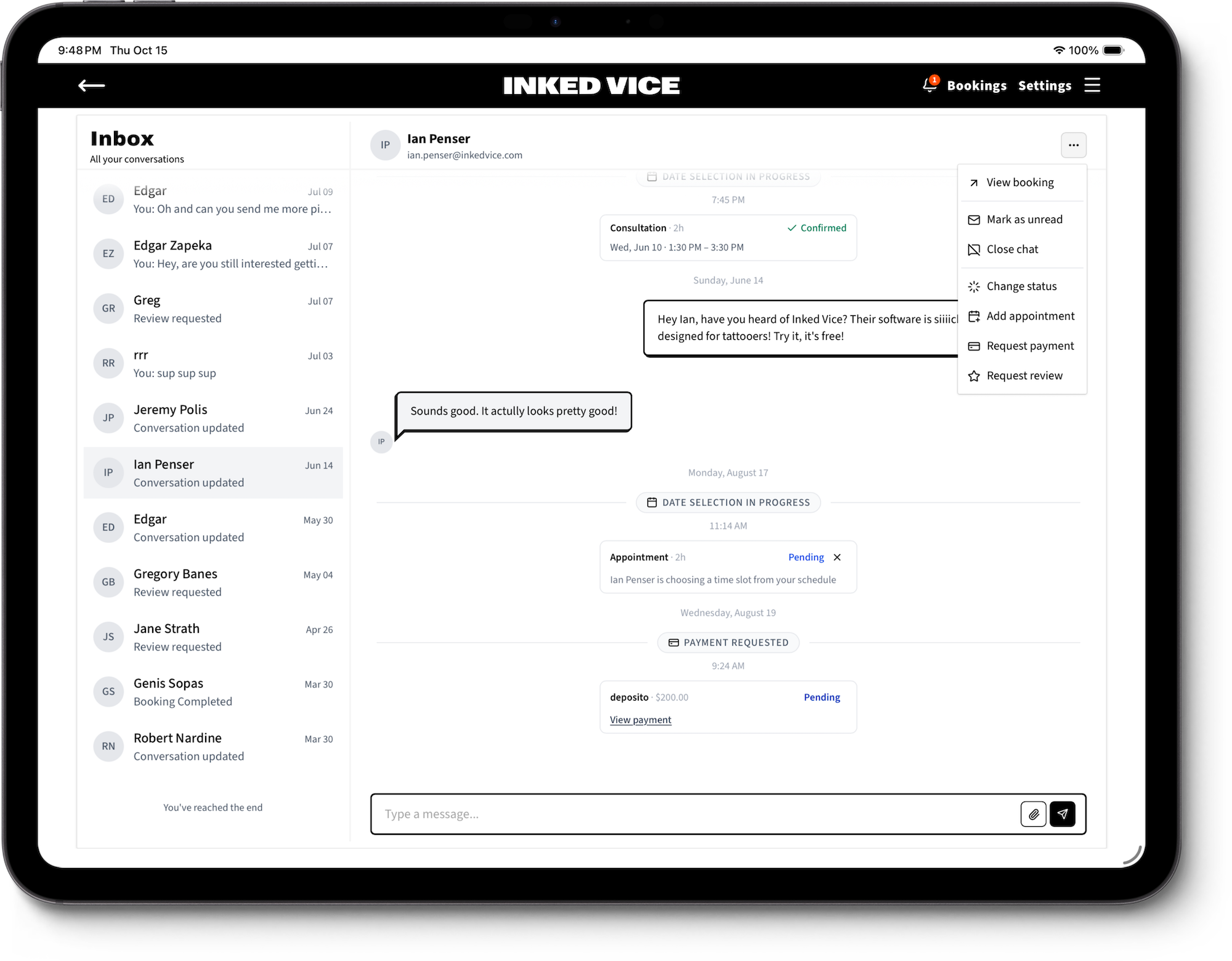 Messaging — thread tied to a booking